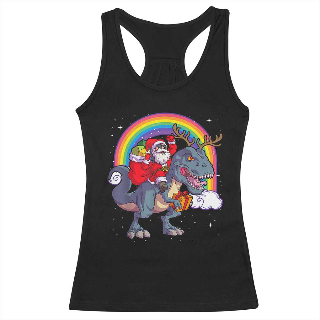 Christmas Santa Riding Dinosaur Deer Xmas Racerback Tank Top TS10 Black Print Your Wear