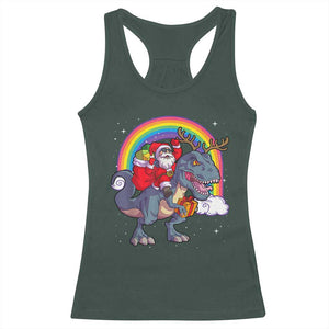 Christmas Santa Riding Dinosaur Deer Xmas Racerback Tank Top TS10 Dark Forest Green Print Your Wear
