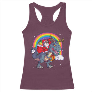 Christmas Santa Riding Dinosaur Deer Xmas Racerback Tank Top TS10 Maroon Print Your Wear