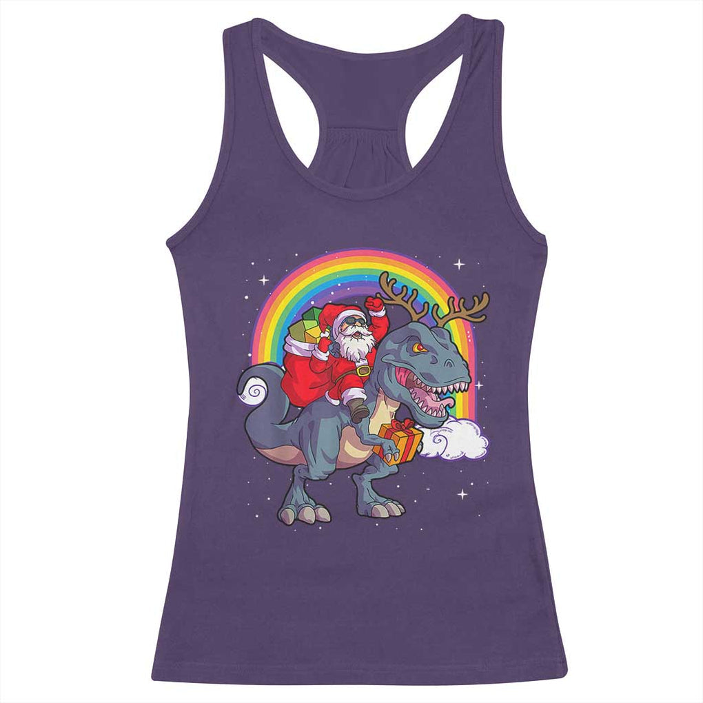 Christmas Santa Riding Dinosaur Deer Xmas Racerback Tank Top TS10 Purple Print Your Wear