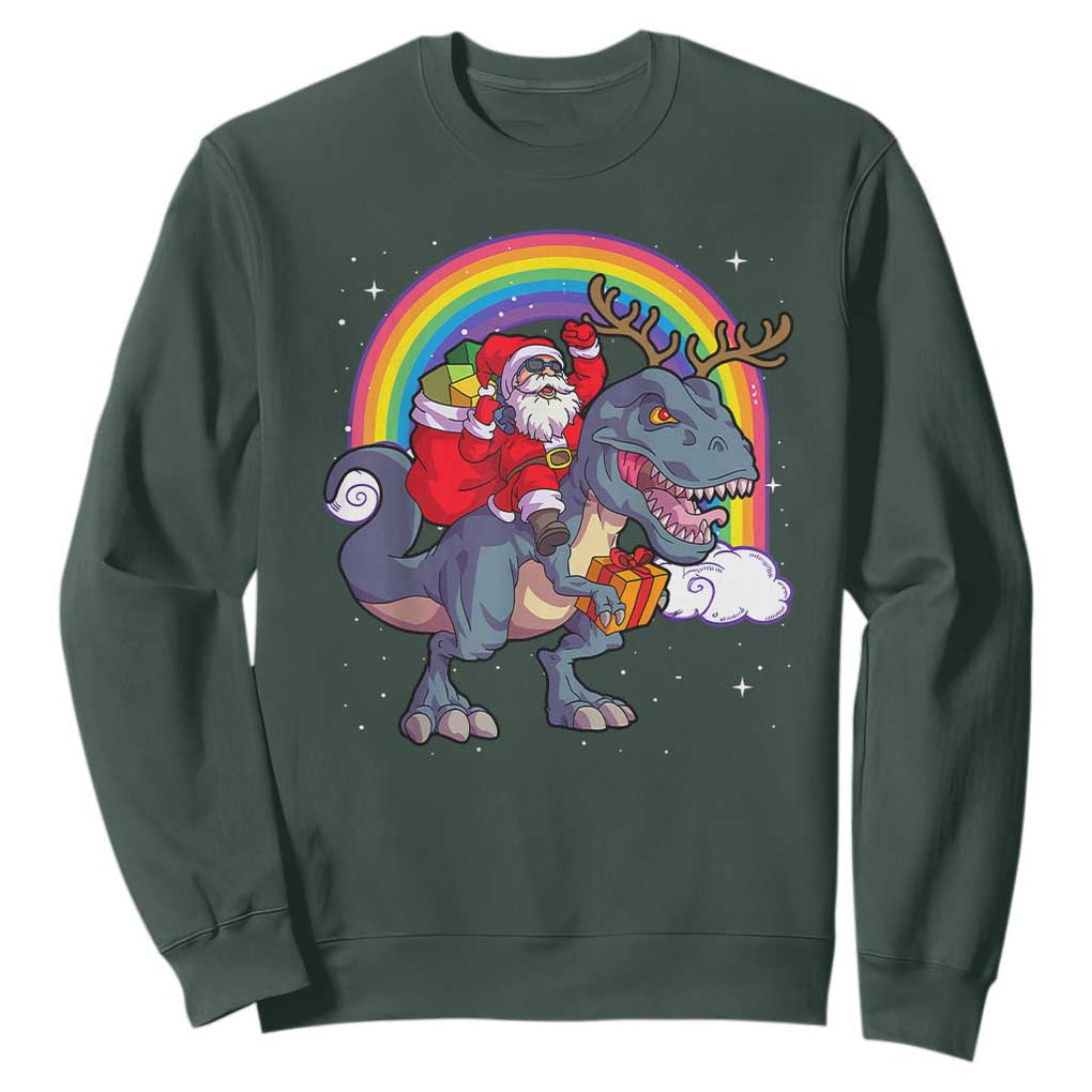 Christmas Santa Riding Dinosaur Deer Xmas Sweatshirt TS10 Dark Forest Green Print Your Wear