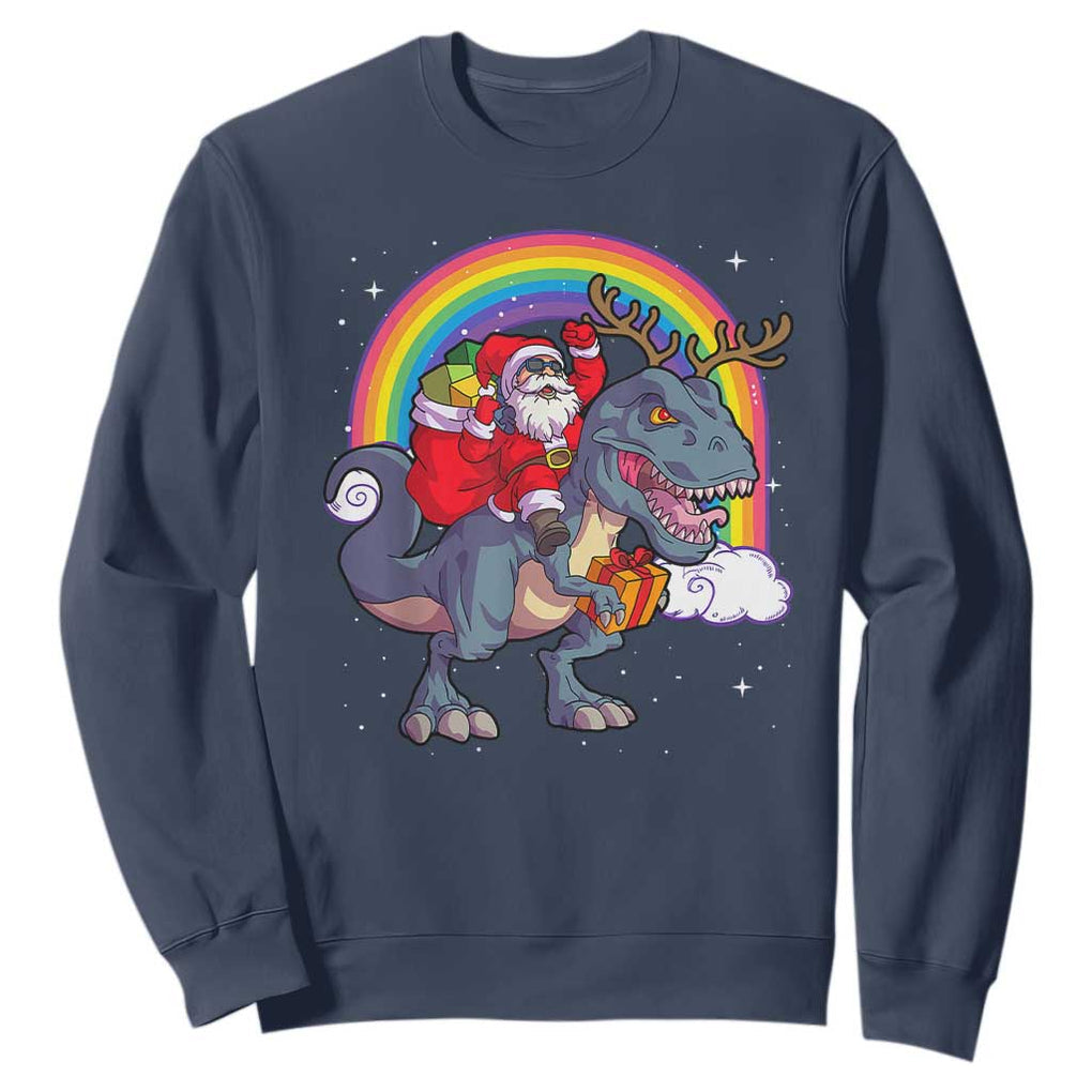 Christmas Santa Riding Dinosaur Deer Xmas Sweatshirt TS10 Navy Print Your Wear