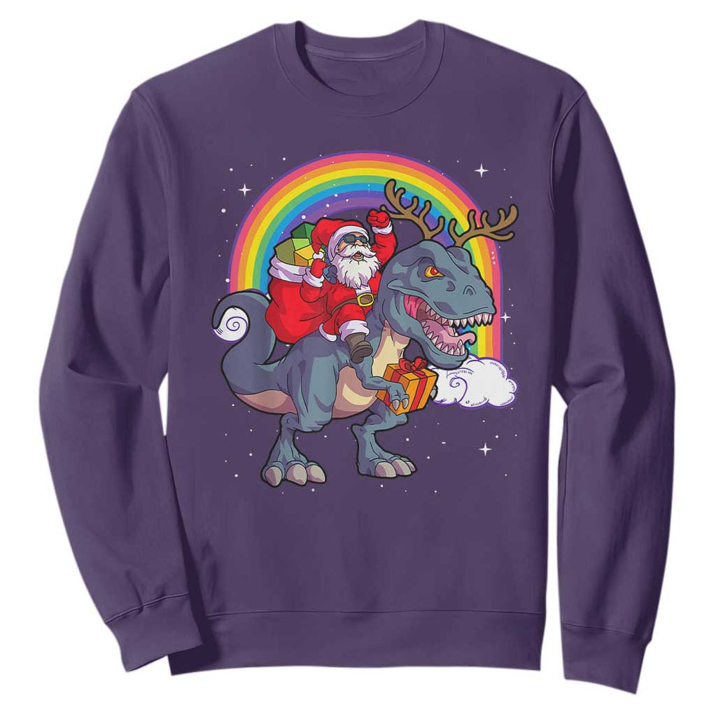 Christmas Santa Riding Dinosaur Deer Xmas Sweatshirt TS10 Purple Print Your Wear