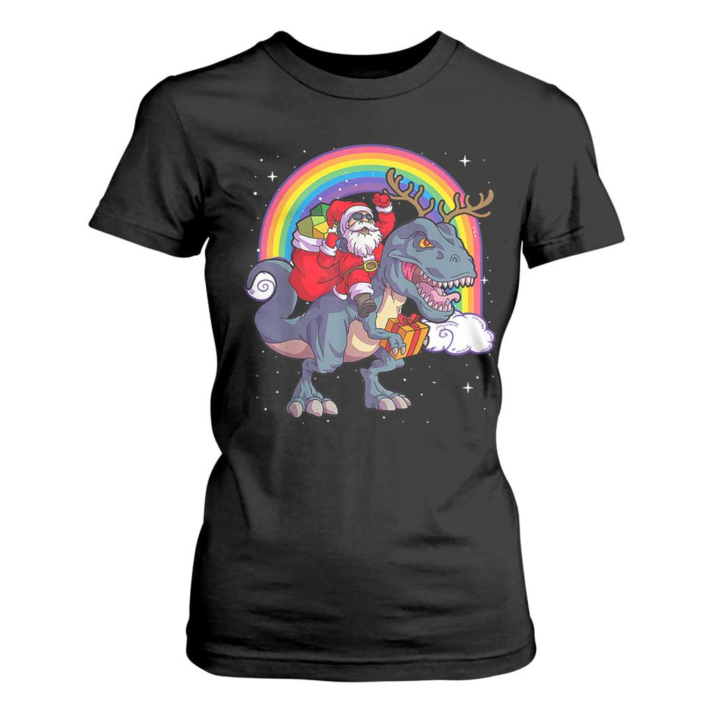 Christmas Santa Riding Dinosaur Deer Xmas T Shirt For Women TS10 Black Print Your Wear