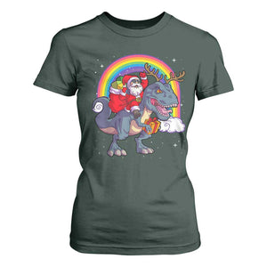 Christmas Santa Riding Dinosaur Deer Xmas T Shirt For Women TS10 Dark Forest Green Print Your Wear