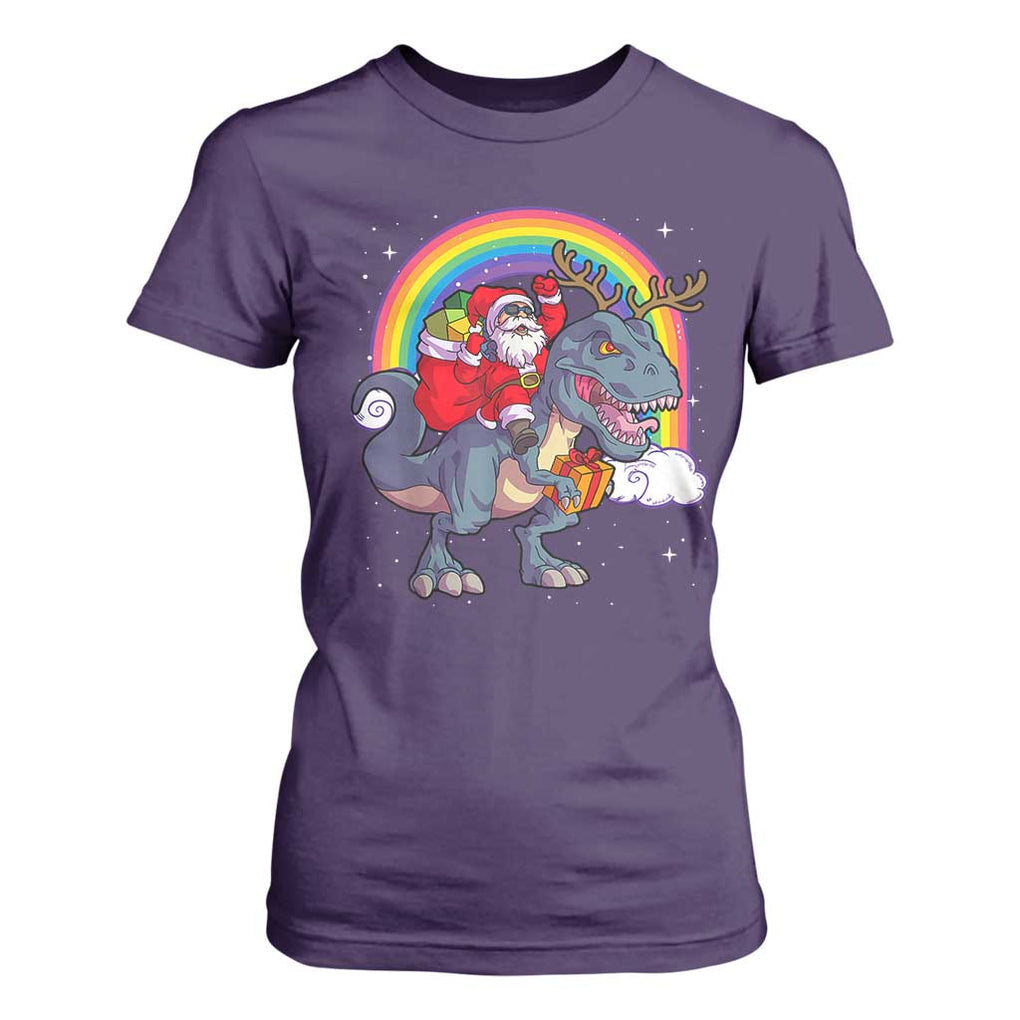 Christmas Santa Riding Dinosaur Deer Xmas T Shirt For Women TS10 Purple Print Your Wear