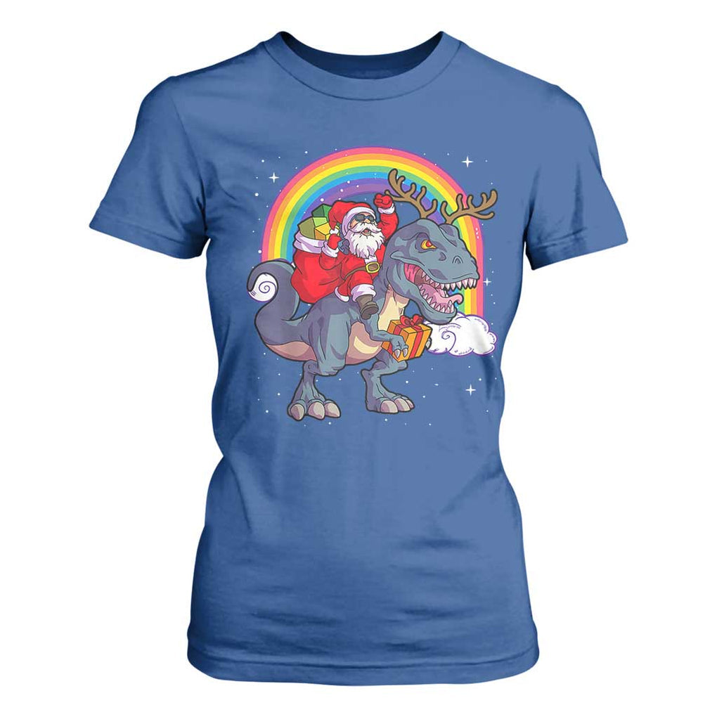 Christmas Santa Riding Dinosaur Deer Xmas T Shirt For Women TS10 Royal Blue Print Your Wear