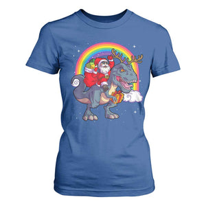 Christmas Santa Riding Dinosaur Deer Xmas T Shirt For Women TS10 Royal Blue Print Your Wear