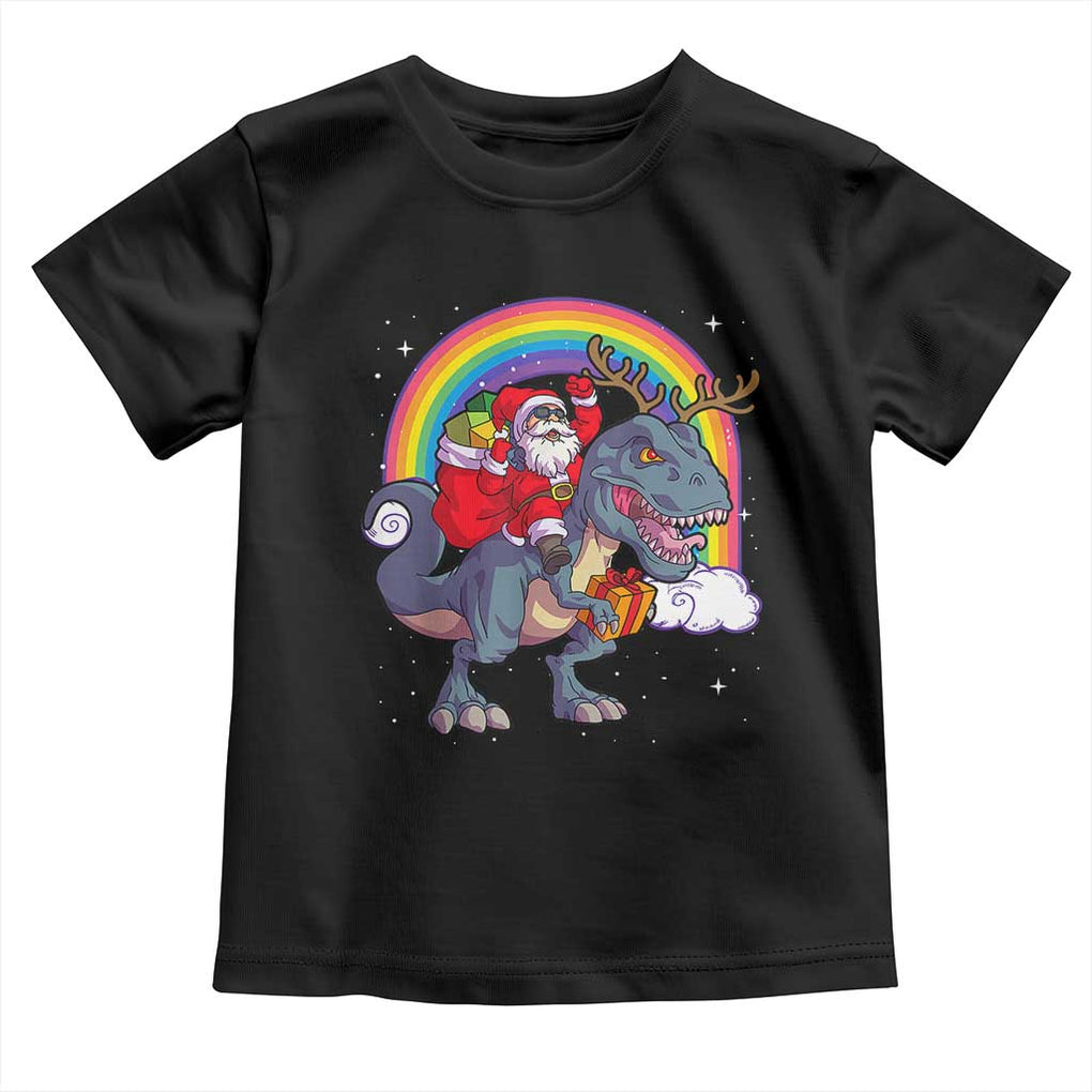 Christmas Santa Riding Dinosaur Deer Xmas Toddler T Shirt TS10 Black Print Your Wear