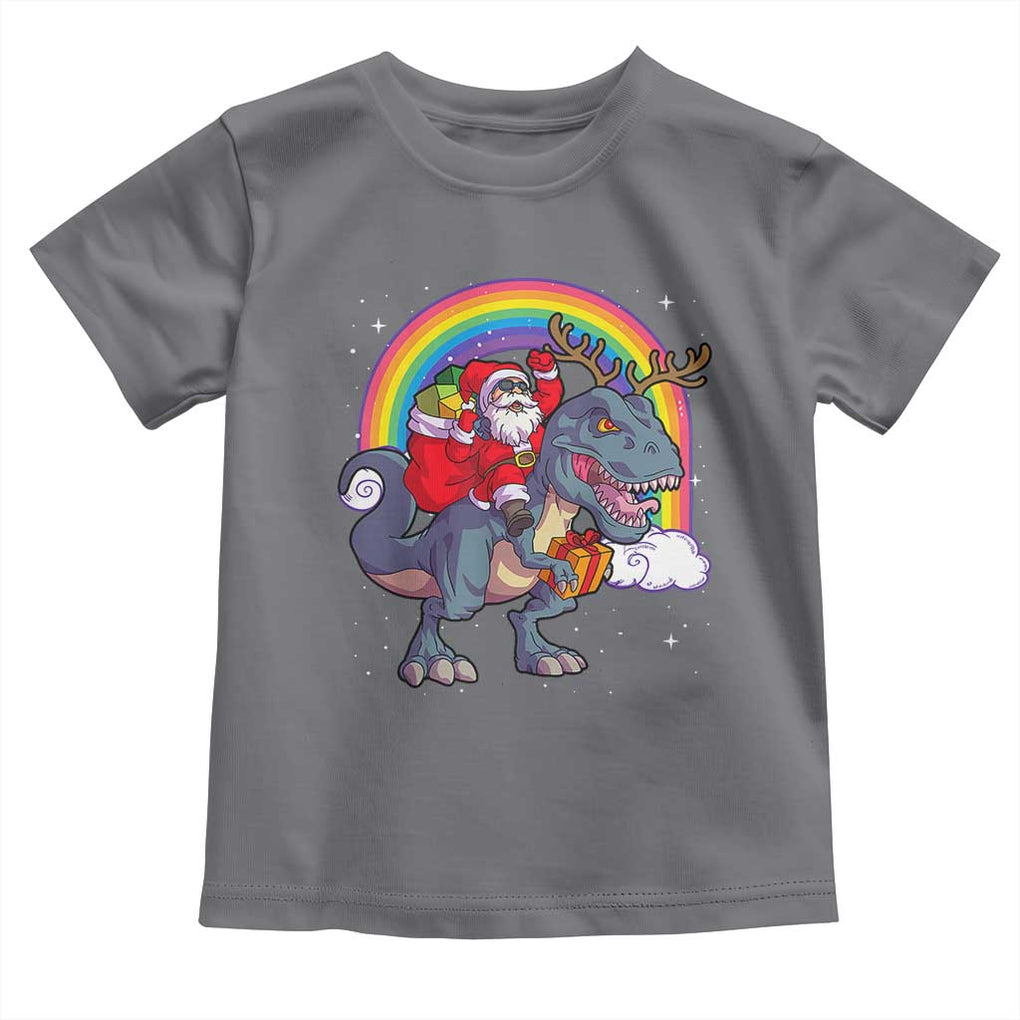 Christmas Santa Riding Dinosaur Deer Xmas Toddler T Shirt TS10 Charcoal Print Your Wear