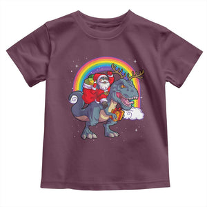 Christmas Santa Riding Dinosaur Deer Xmas Toddler T Shirt TS10 Maroon Print Your Wear
