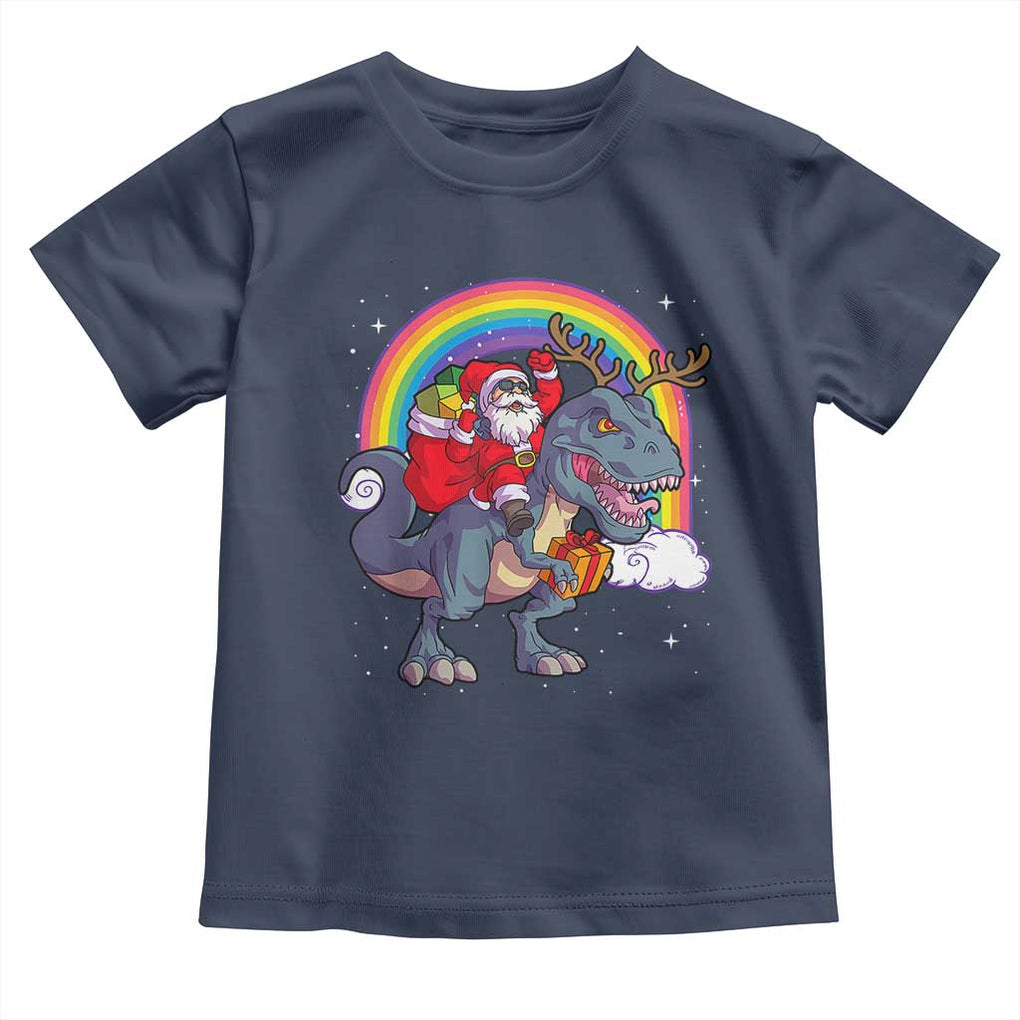 Christmas Santa Riding Dinosaur Deer Xmas Toddler T Shirt TS10 Navy Print Your Wear