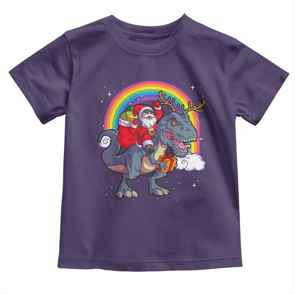 Christmas Santa Riding Dinosaur Deer Xmas Toddler T Shirt TS10 Purple Print Your Wear