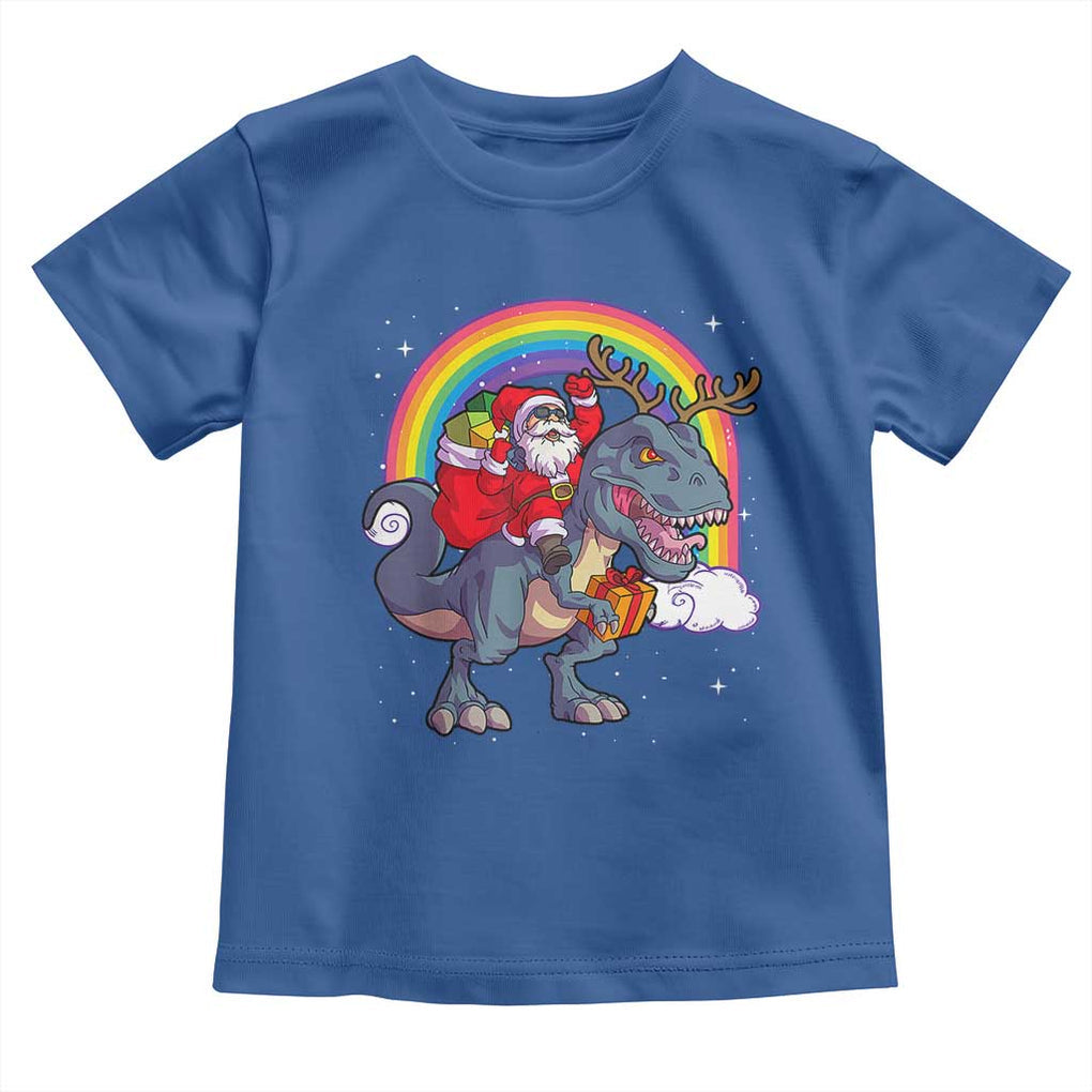 Christmas Santa Riding Dinosaur Deer Xmas Toddler T Shirt TS10 Royal Blue Print Your Wear