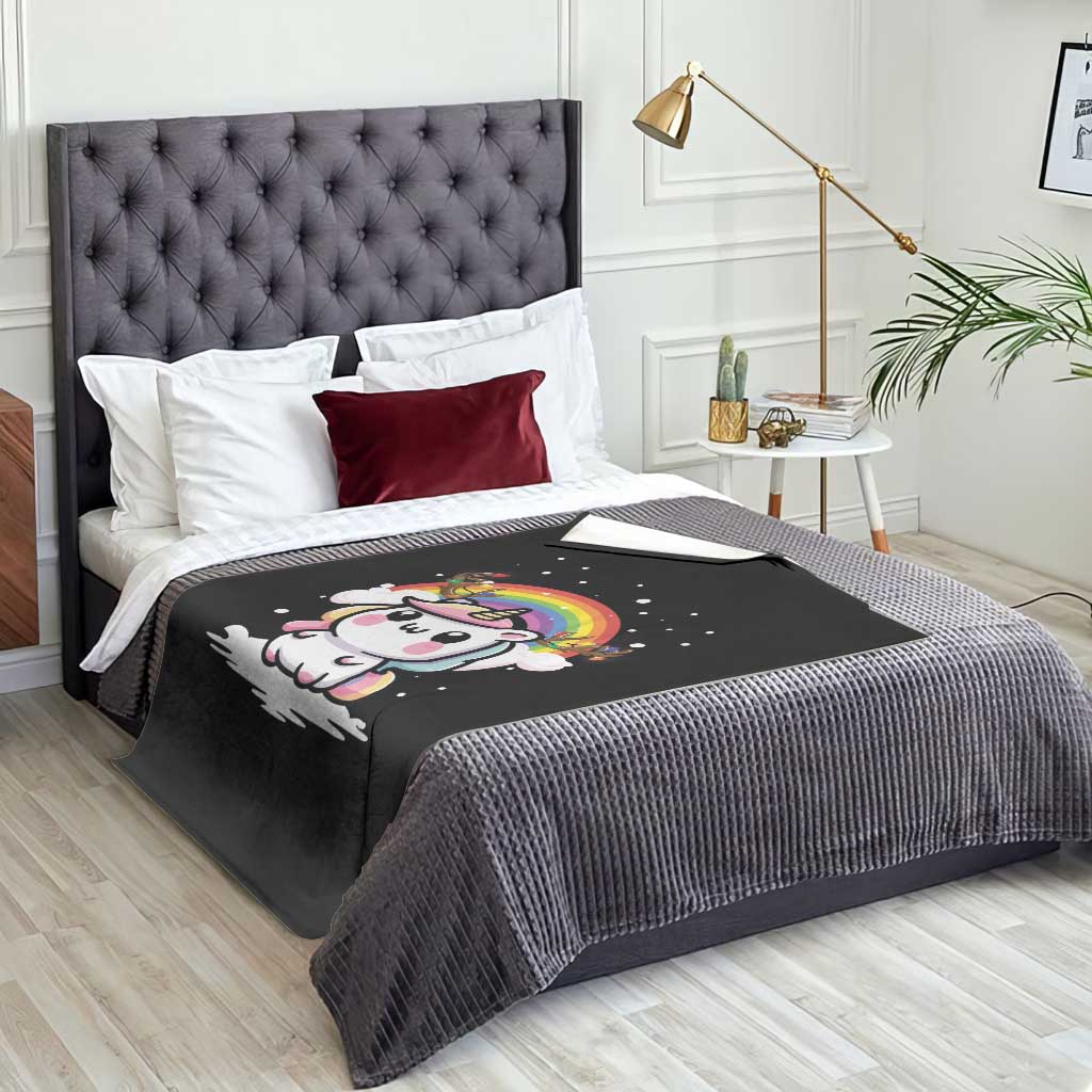 Unicorn Christmas Throw Blanket Cute Xmas Girls Rainbow TS10 Print Your Wear