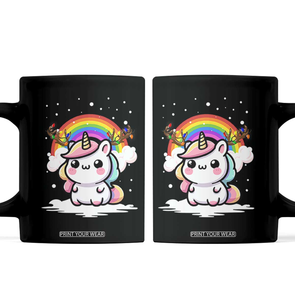 Unicorn Christmas Coffee Mug Cute Xmas Girls Rainbow TS10 Black Print Your Wear