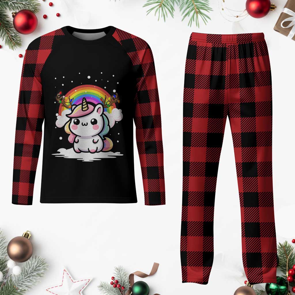 Unicorn Xmas Plaid Pajama Set Cute Xmas Girls Rainbow TS10 Buffalo Plaid Print Your Wear