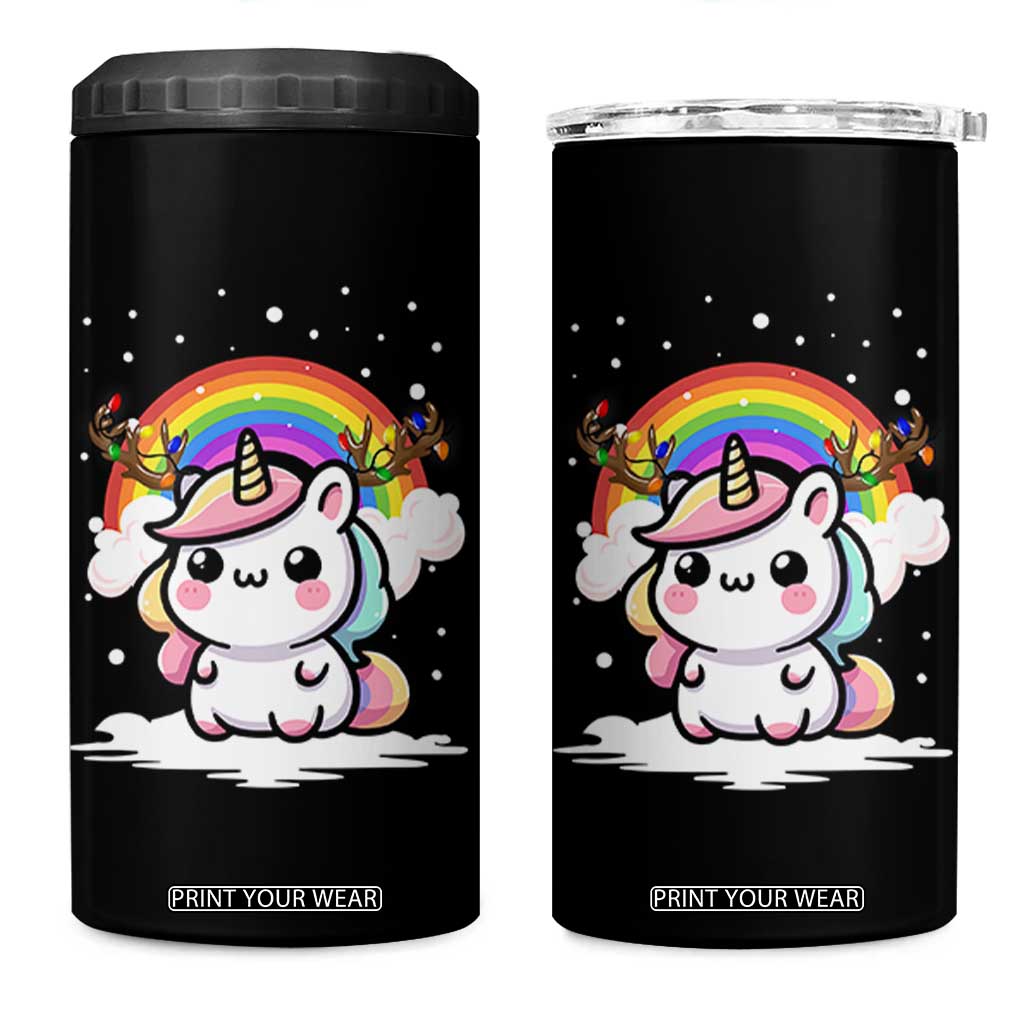 Unicorn Christmas 4 in 1 Can Cooler Tumbler Cute Xmas Girls Rainbow TS10 One Size: 16 oz Black Print Your Wear