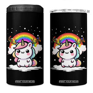 Unicorn Christmas 4 in 1 Can Cooler Tumbler Cute Xmas Girls Rainbow TS10 One Size: 16 oz Black Print Your Wear