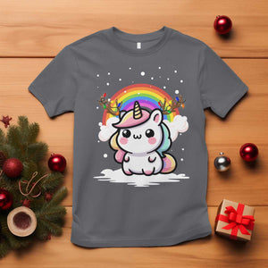 Unicorn Christmas T Shirt Cute Xmas Girls Rainbow TS10 Charcoal Print Your Wear