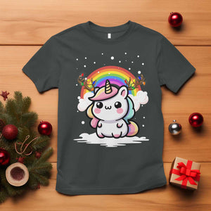 Unicorn Christmas T Shirt Cute Xmas Girls Rainbow TS10 Dark Heather Print Your Wear