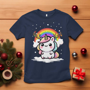 Unicorn Christmas T Shirt Cute Xmas Girls Rainbow TS10 Navy Print Your Wear