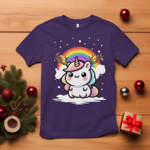 Unicorn Christmas T Shirt Cute Xmas Girls Rainbow TS10 Purple Print Your Wear