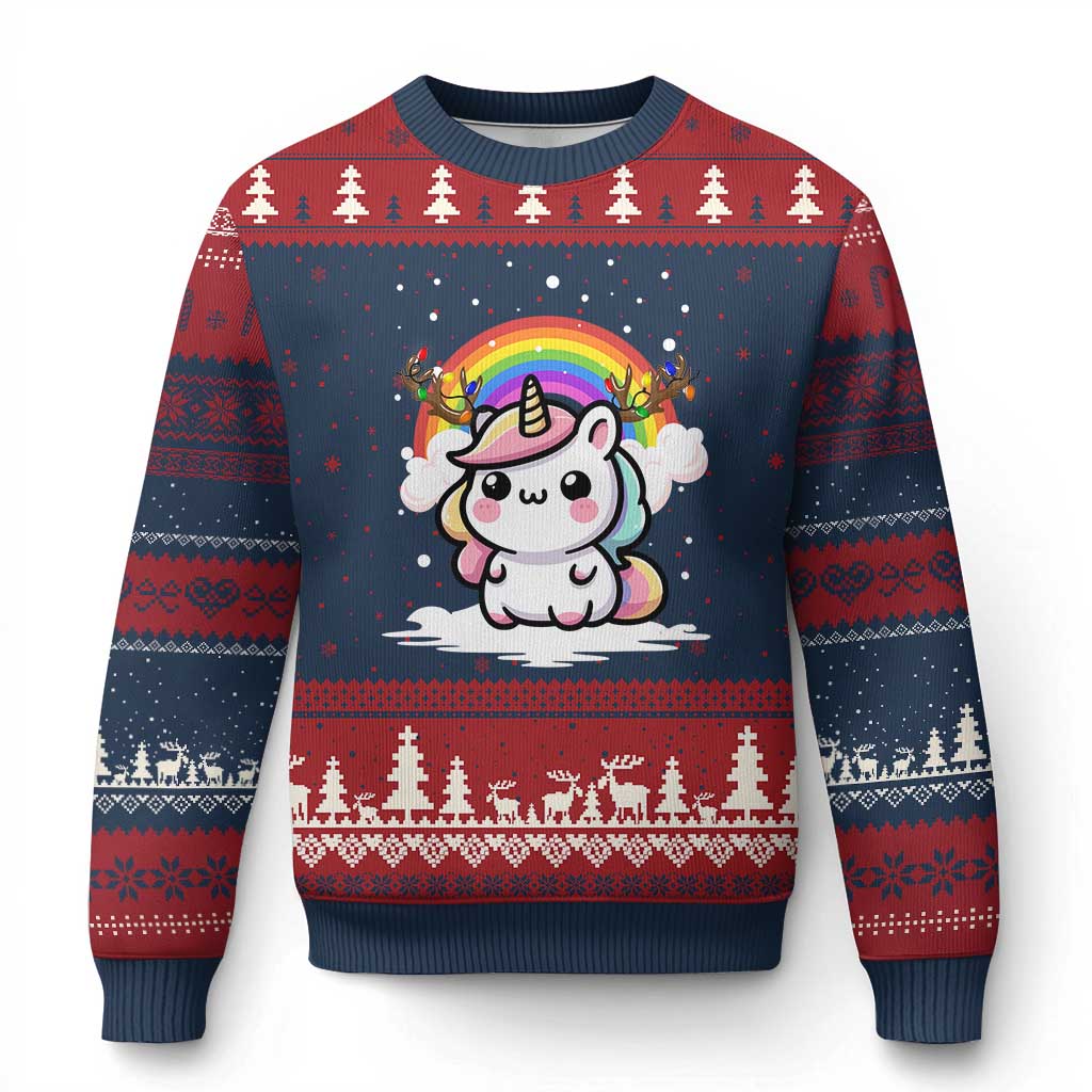 Unicorn Xmas Ugly Christmas Sweater Cute Xmas Girls Rainbow TS10 Navy Red Print Your Wear