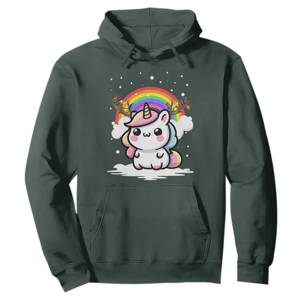 Unicorn Christmas Hoodie Cute Xmas Girls Rainbow TS10 Dark Forest Green Print Your Wear
