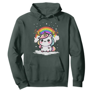 Unicorn Christmas Hoodie Cute Xmas Girls Rainbow TS10 Dark Forest Green Print Your Wear