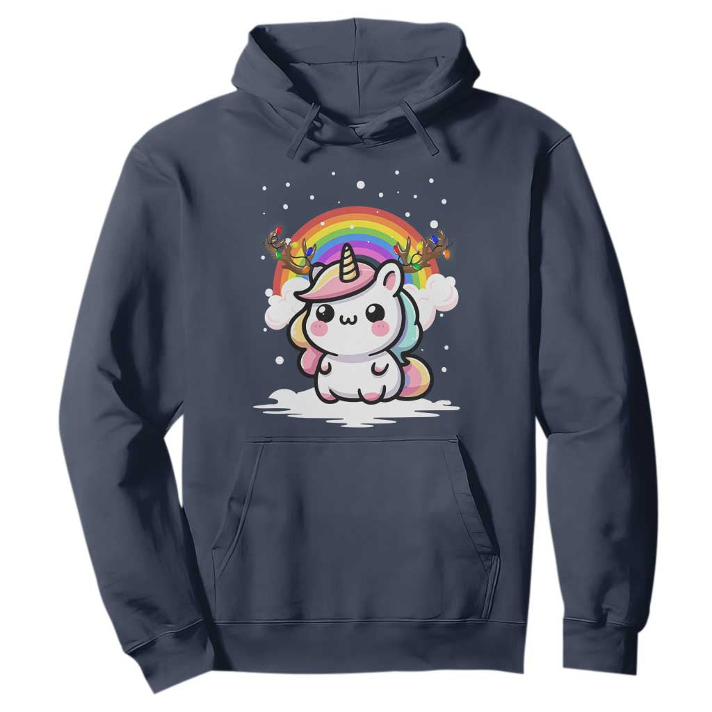 Unicorn Christmas Hoodie Cute Xmas Girls Rainbow TS10 Navy Print Your Wear