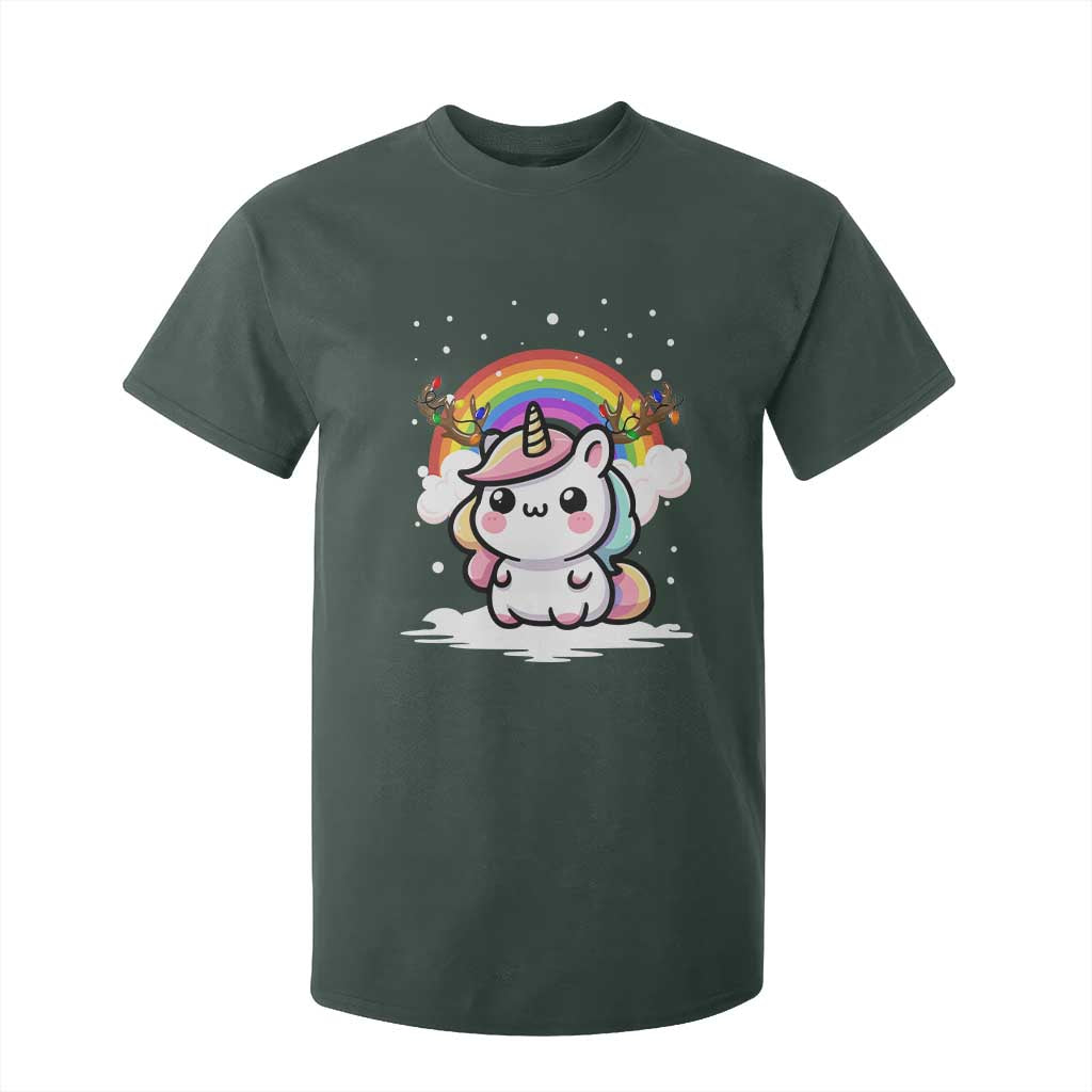 Unicorn Christmas T Shirt For Kid Cute Xmas Girls Rainbow TS10 Dark Forest Green Print Your Wear