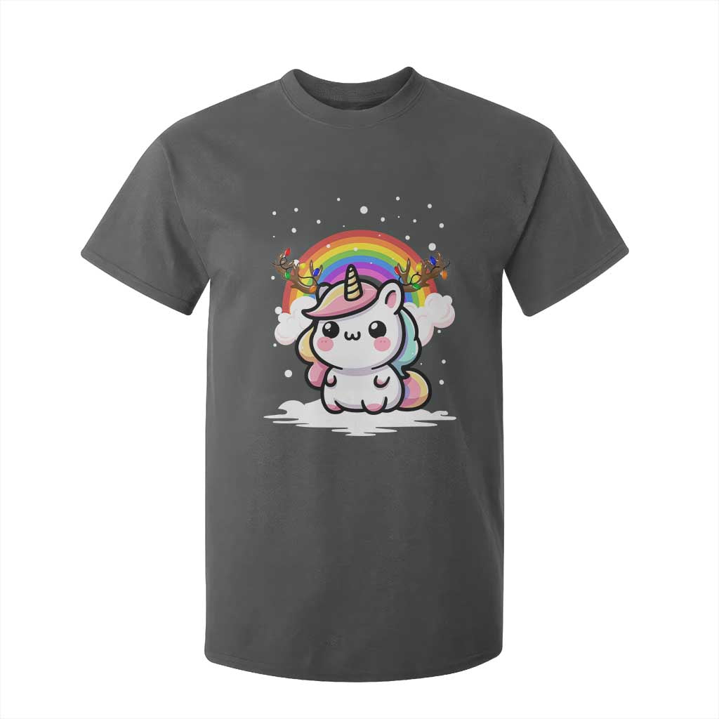 Unicorn Christmas T Shirt For Kid Cute Xmas Girls Rainbow TS10 Dark Heather Print Your Wear