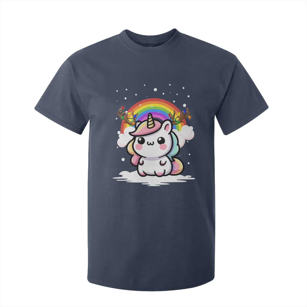 Unicorn Christmas T Shirt For Kid Cute Xmas Girls Rainbow TS10 Navy Print Your Wear