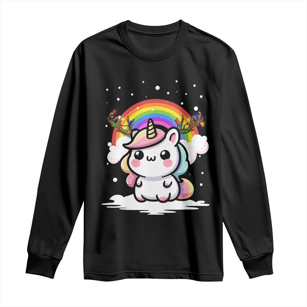Unicorn Christmas Long Sleeve Shirt Cute Xmas Girls Rainbow TS10 Black Print Your Wear