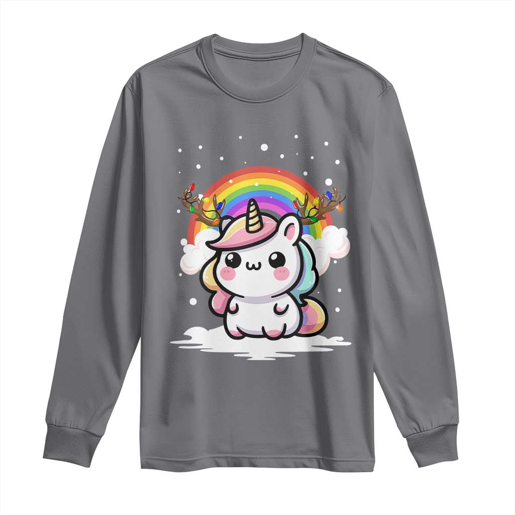 Unicorn Christmas Long Sleeve Shirt Cute Xmas Girls Rainbow TS10 Charcoal Print Your Wear