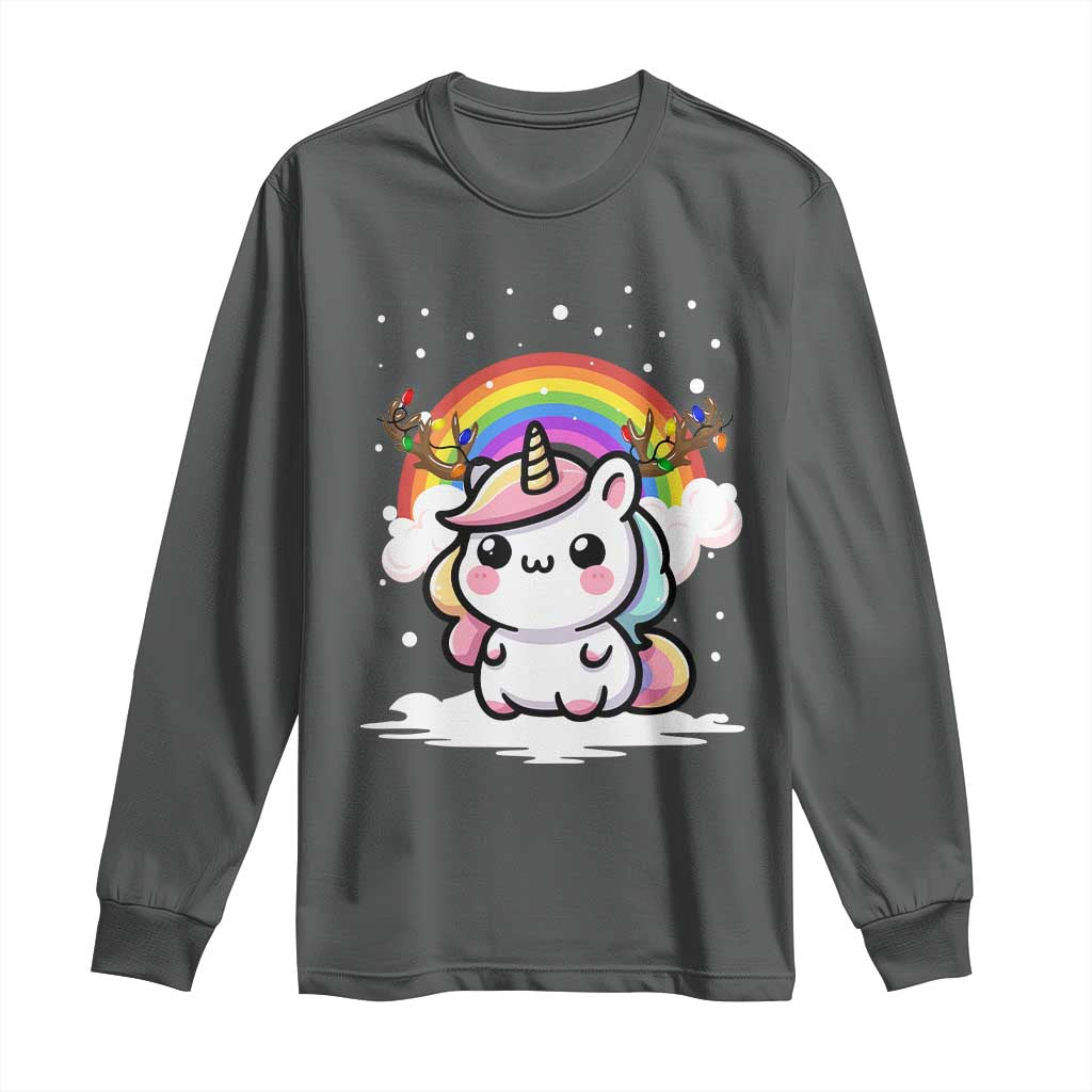 Unicorn Christmas Long Sleeve Shirt Cute Xmas Girls Rainbow TS10 Dark Heather Print Your Wear