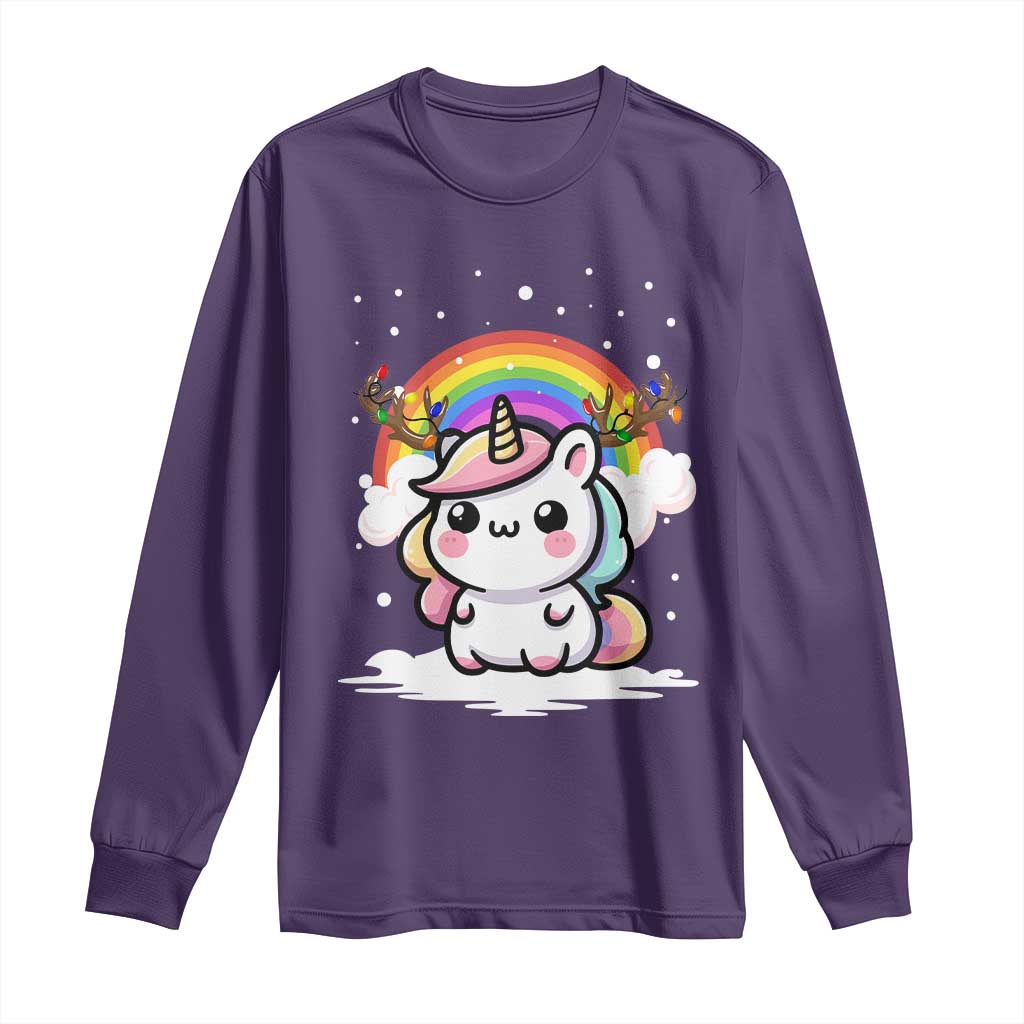 Unicorn Christmas Long Sleeve Shirt Cute Xmas Girls Rainbow TS10 Purple Print Your Wear