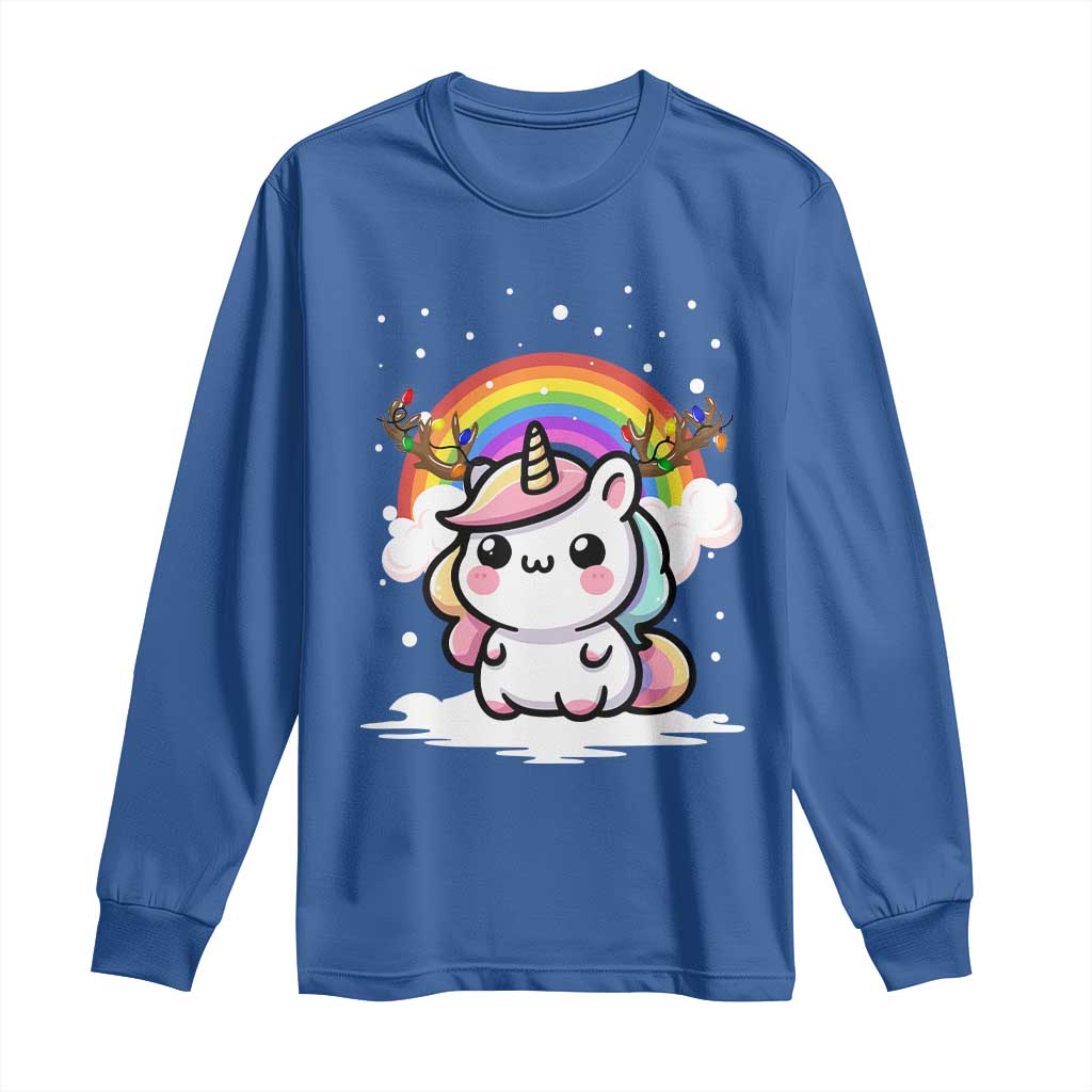 Unicorn Christmas Long Sleeve Shirt Cute Xmas Girls Rainbow TS10 Royal Blue Print Your Wear