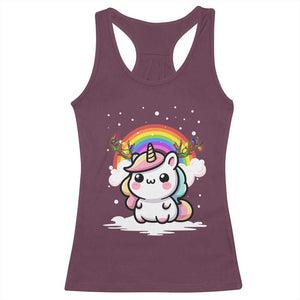 Unicorn Christmas Racerback Tank Top Cute Xmas Girls Rainbow TS10 Maroon Print Your Wear