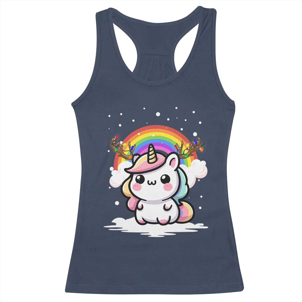 Unicorn Christmas Racerback Tank Top Cute Xmas Girls Rainbow TS10 Navy Print Your Wear
