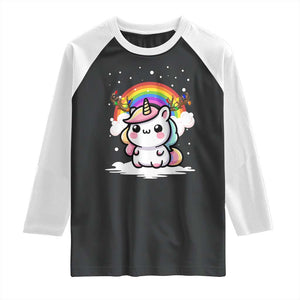 Unicorn Christmas Raglan Shirt Cute Xmas Girls Rainbow TS10 Black White Print Your Wear
