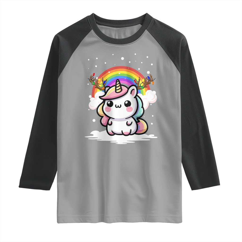 Unicorn Christmas Raglan Shirt Cute Xmas Girls Rainbow TS10 Sport Gray Black Print Your Wear
