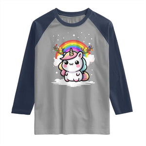 Unicorn Christmas Raglan Shirt Cute Xmas Girls Rainbow TS10 Sport Gray Navy Print Your Wear