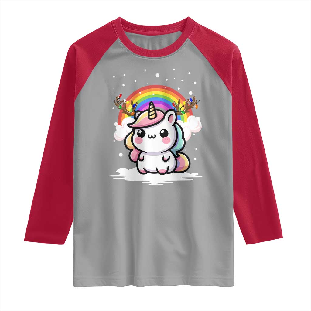 Unicorn Christmas Raglan Shirt Cute Xmas Girls Rainbow TS10 Sport Gray Red Print Your Wear