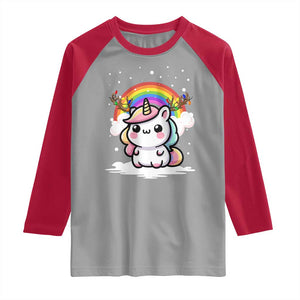 Unicorn Christmas Raglan Shirt Cute Xmas Girls Rainbow TS10 Sport Gray Red Print Your Wear