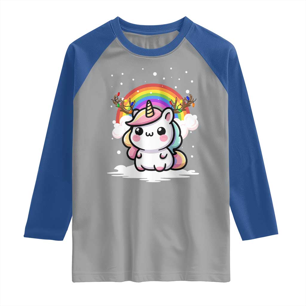 Unicorn Christmas Raglan Shirt Cute Xmas Girls Rainbow TS10 Sport Gray Royal Print Your Wear