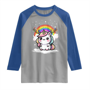 Unicorn Christmas Raglan Shirt Cute Xmas Girls Rainbow TS10 Sport Gray Royal Print Your Wear