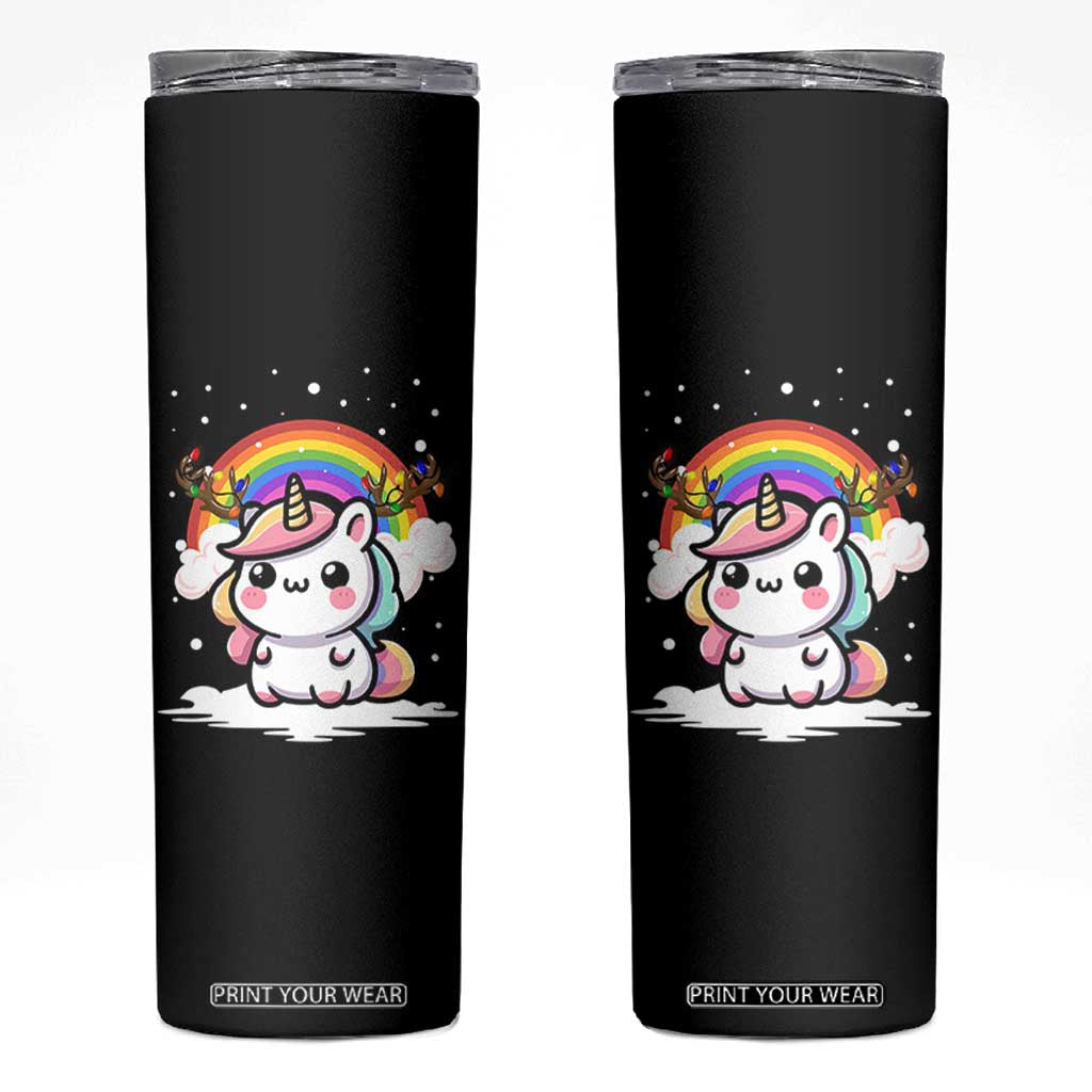 Unicorn Christmas Skinny Tumbler Cute Xmas Girls Rainbow TS10 Black Print Your Wear