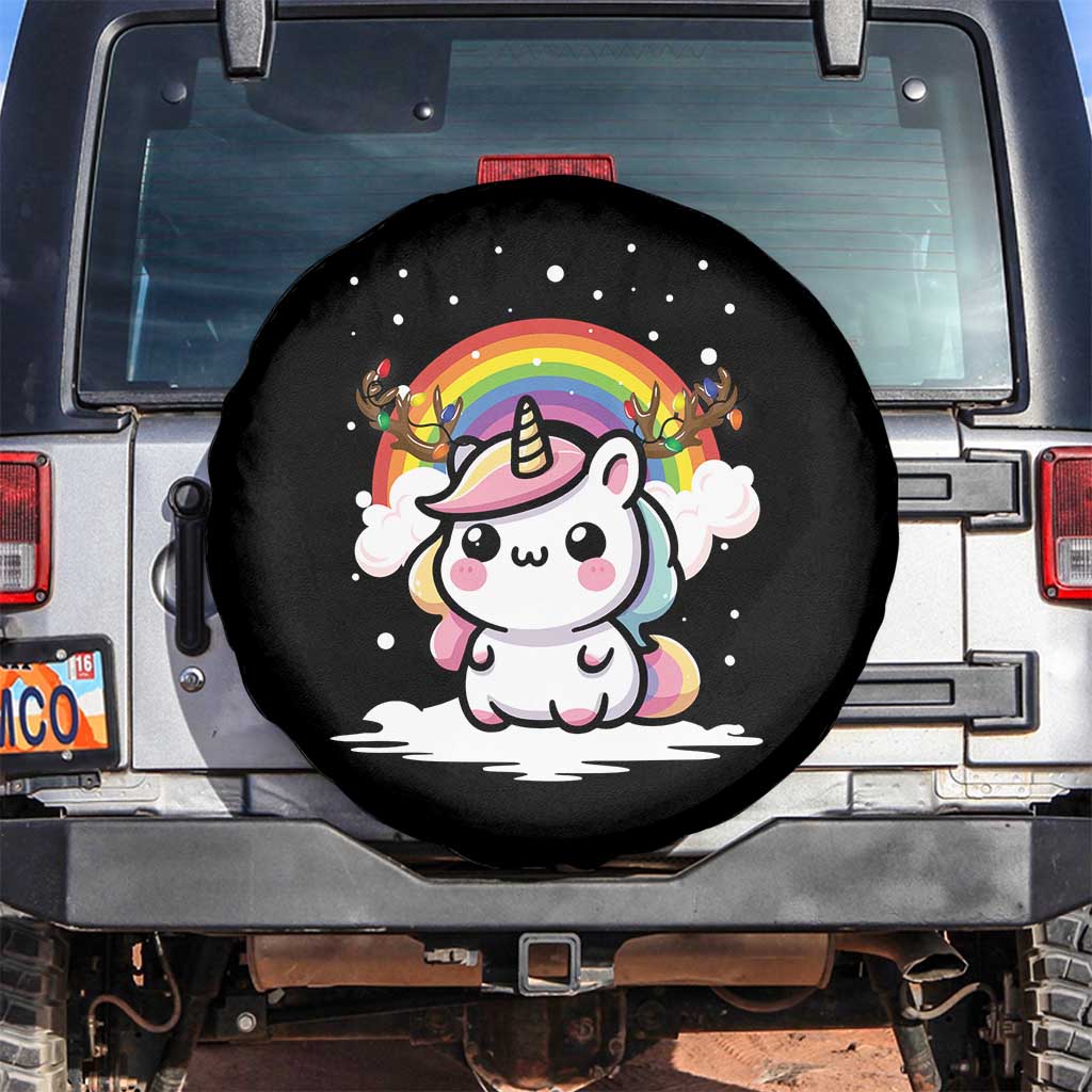 Unicorn Christmas Spare Tire Cover Cute Xmas Girls Rainbow TS10 No hole Black Print Your Wear
